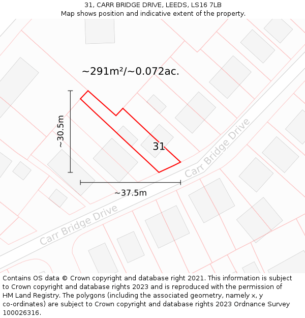 31, CARR BRIDGE DRIVE, LEEDS, LS16 7LB: Plot and title map