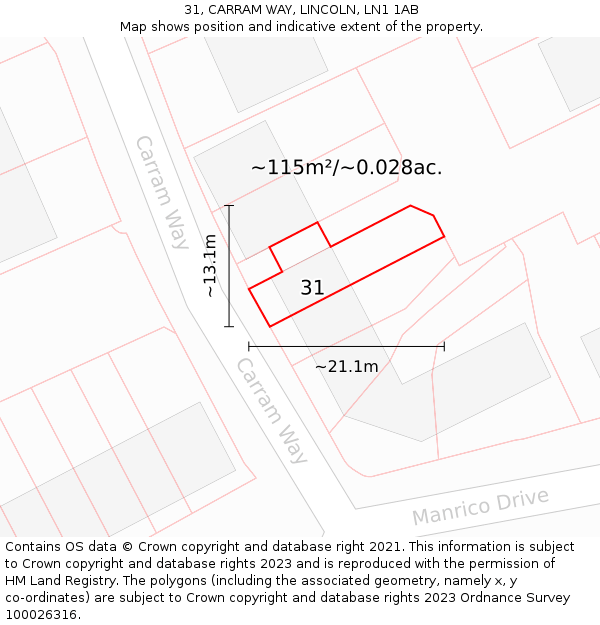 31, CARRAM WAY, LINCOLN, LN1 1AB: Plot and title map
