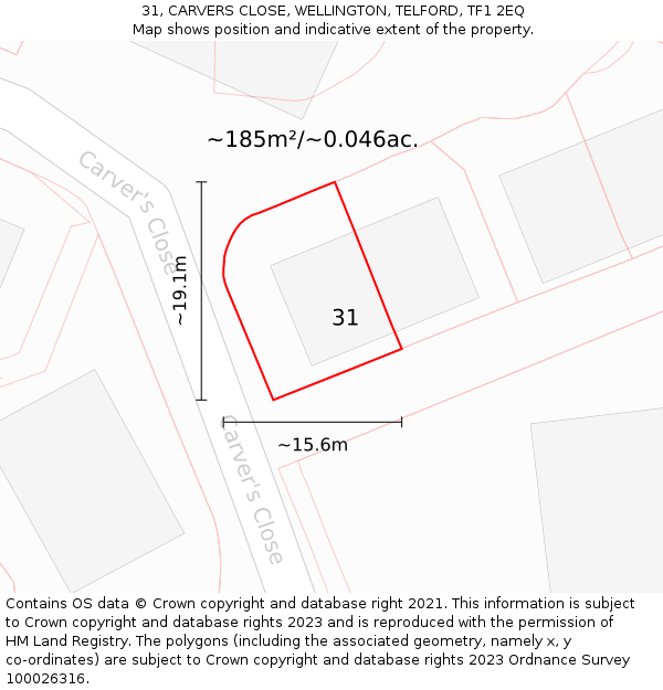31, CARVERS CLOSE, WELLINGTON, TELFORD, TF1 2EQ: Plot and title map