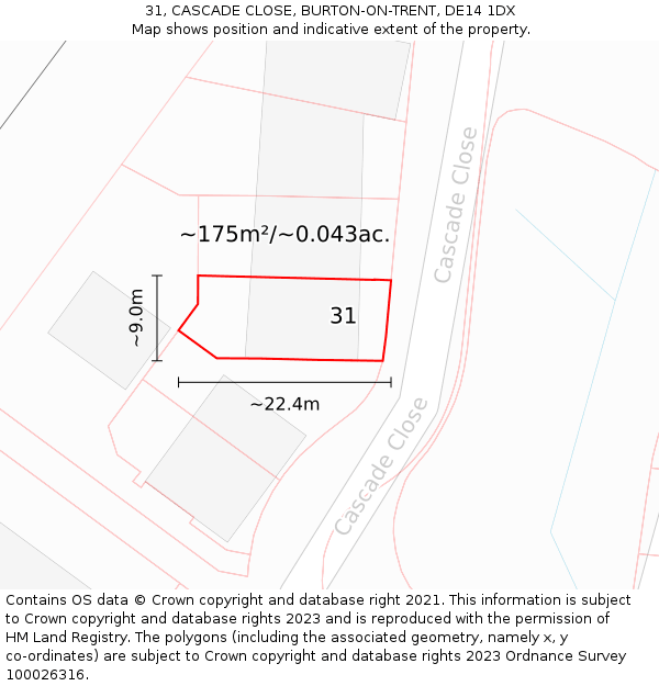 31, CASCADE CLOSE, BURTON-ON-TRENT, DE14 1DX: Plot and title map