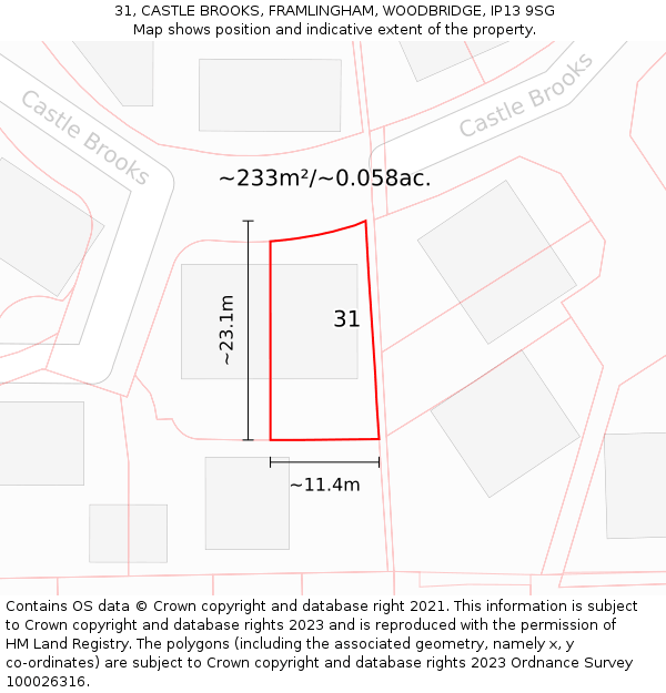 31, CASTLE BROOKS, FRAMLINGHAM, WOODBRIDGE, IP13 9SG: Plot and title map