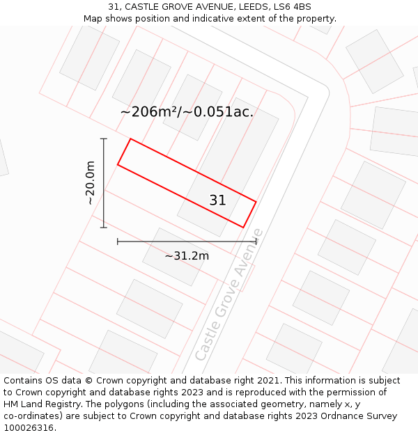 31, CASTLE GROVE AVENUE, LEEDS, LS6 4BS: Plot and title map