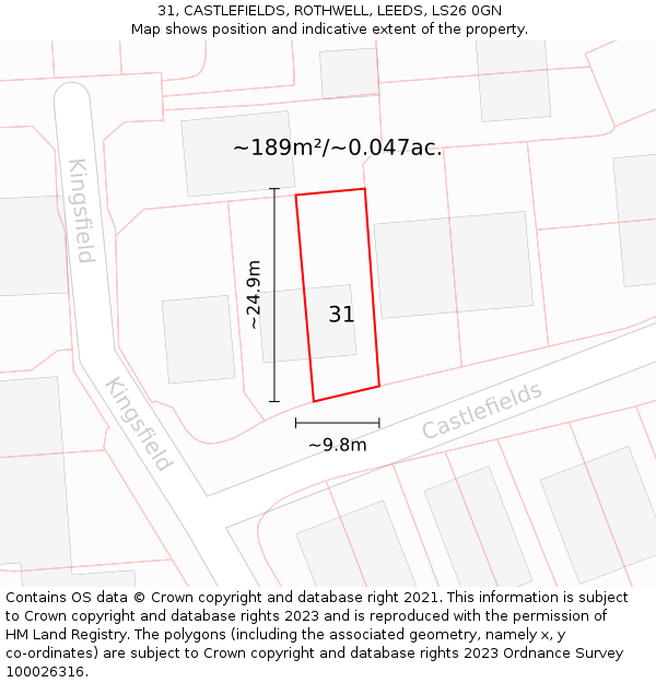 31, CASTLEFIELDS, ROTHWELL, LEEDS, LS26 0GN: Plot and title map