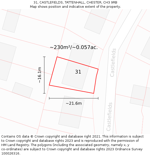 31, CASTLEFIELDS, TATTENHALL, CHESTER, CH3 9RB: Plot and title map