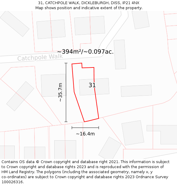31, CATCHPOLE WALK, DICKLEBURGH, DISS, IP21 4NX: Plot and title map