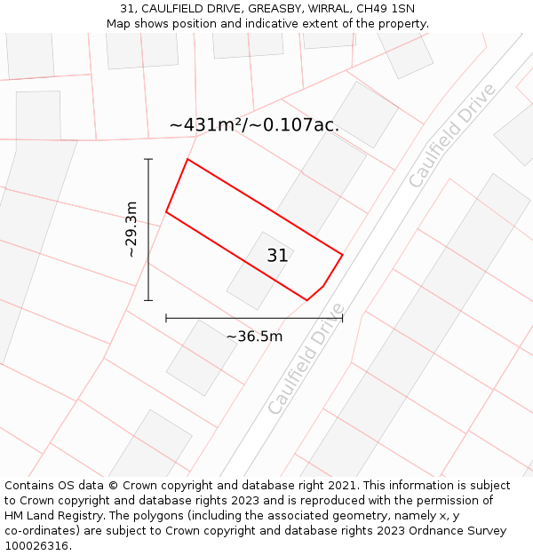 31, CAULFIELD DRIVE, GREASBY, WIRRAL, CH49 1SN: Plot and title map