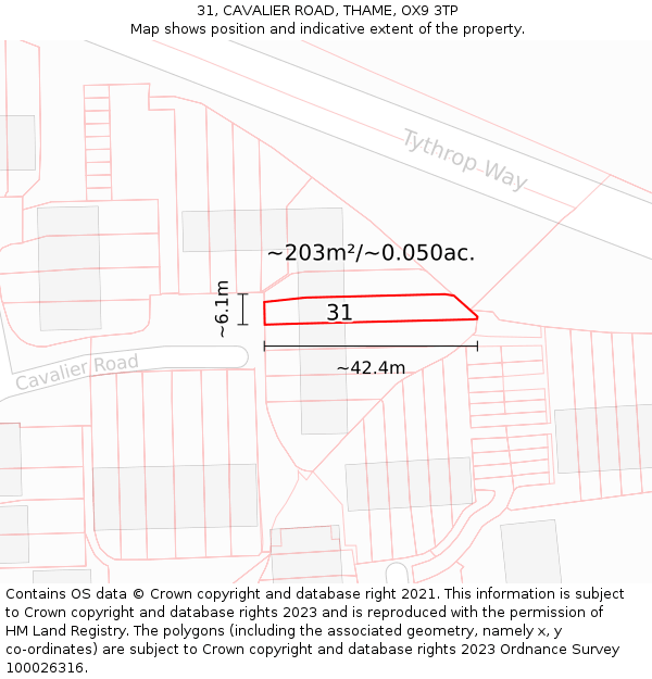 31, CAVALIER ROAD, THAME, OX9 3TP: Plot and title map
