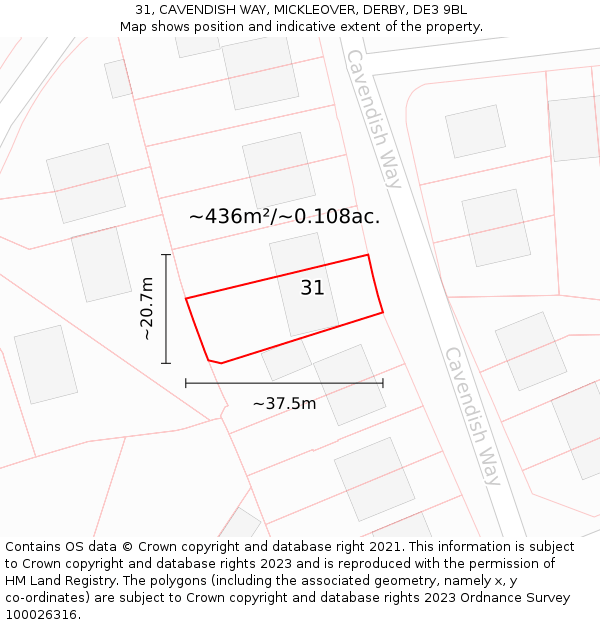 31, CAVENDISH WAY, MICKLEOVER, DERBY, DE3 9BL: Plot and title map