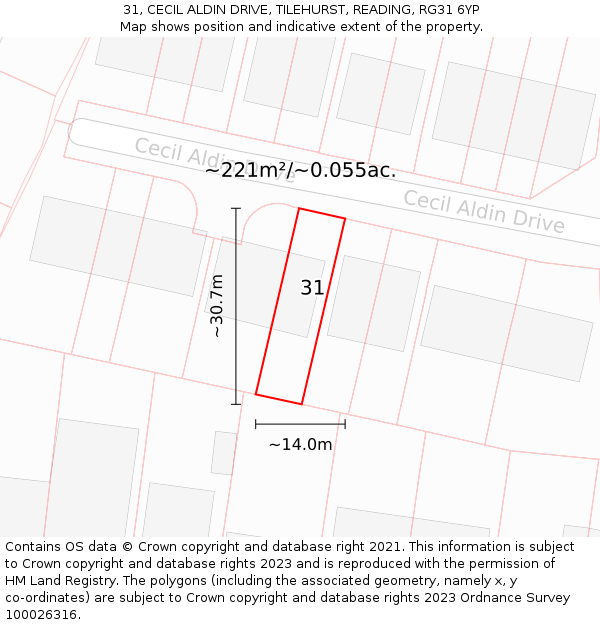 31, CECIL ALDIN DRIVE, TILEHURST, READING, RG31 6YP: Plot and title map