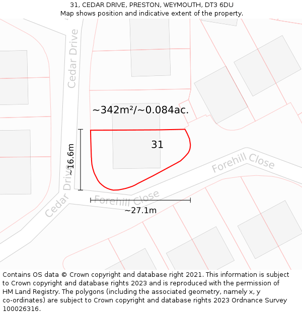 31, CEDAR DRIVE, PRESTON, WEYMOUTH, DT3 6DU: Plot and title map