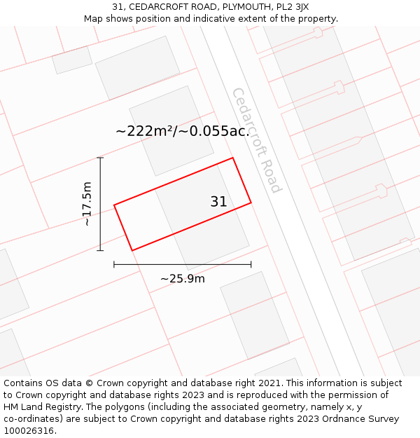 31, CEDARCROFT ROAD, PLYMOUTH, PL2 3JX: Plot and title map