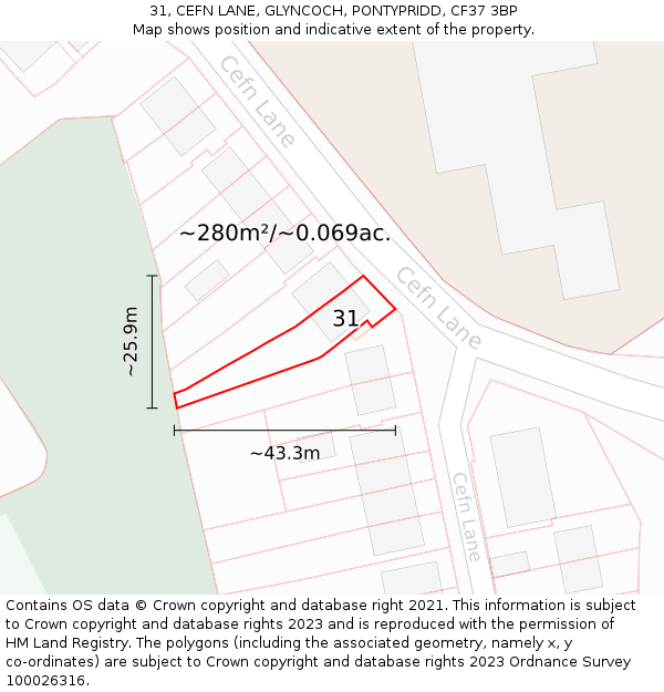 31, CEFN LANE, GLYNCOCH, PONTYPRIDD, CF37 3BP: Plot and title map