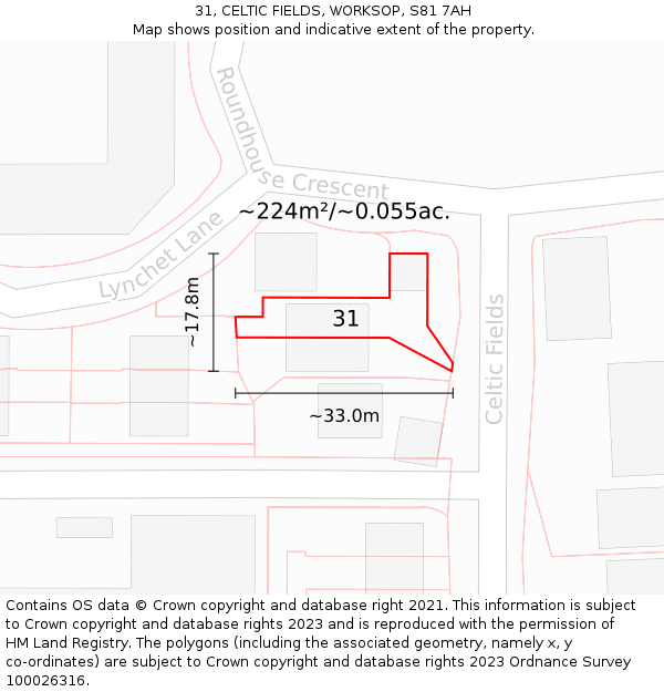 31, CELTIC FIELDS, WORKSOP, S81 7AH: Plot and title map