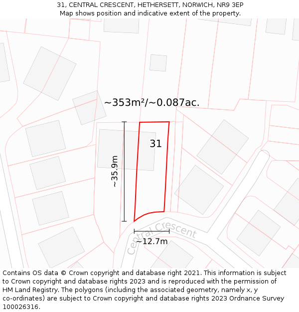 31, CENTRAL CRESCENT, HETHERSETT, NORWICH, NR9 3EP: Plot and title map