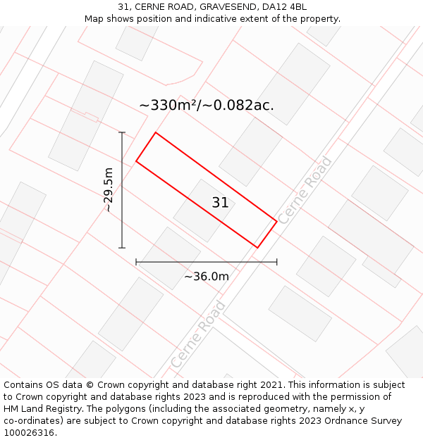 31, CERNE ROAD, GRAVESEND, DA12 4BL: Plot and title map