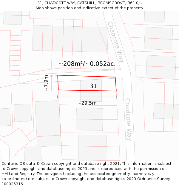 31, CHADCOTE WAY, CATSHILL, BROMSGROVE, B61 0JU: Plot and title map