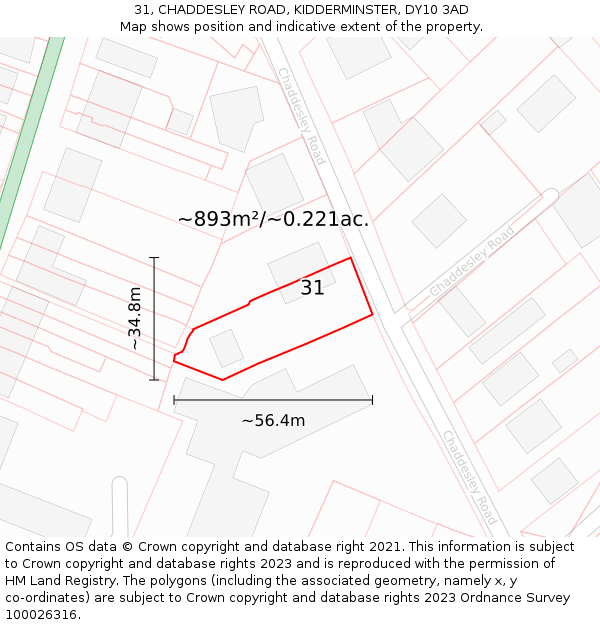 31, CHADDESLEY ROAD, KIDDERMINSTER, DY10 3AD: Plot and title map