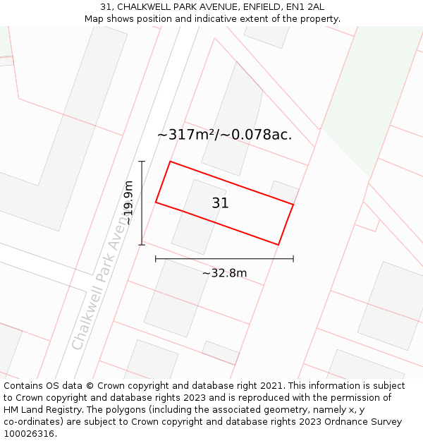 31, CHALKWELL PARK AVENUE, ENFIELD, EN1 2AL: Plot and title map