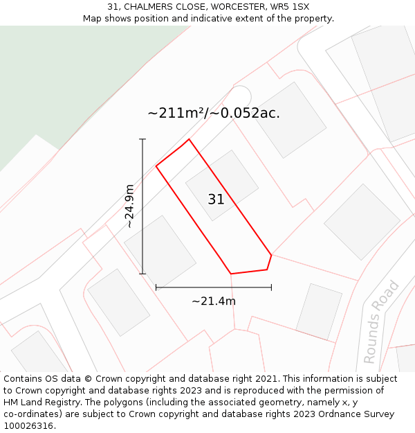31, CHALMERS CLOSE, WORCESTER, WR5 1SX: Plot and title map