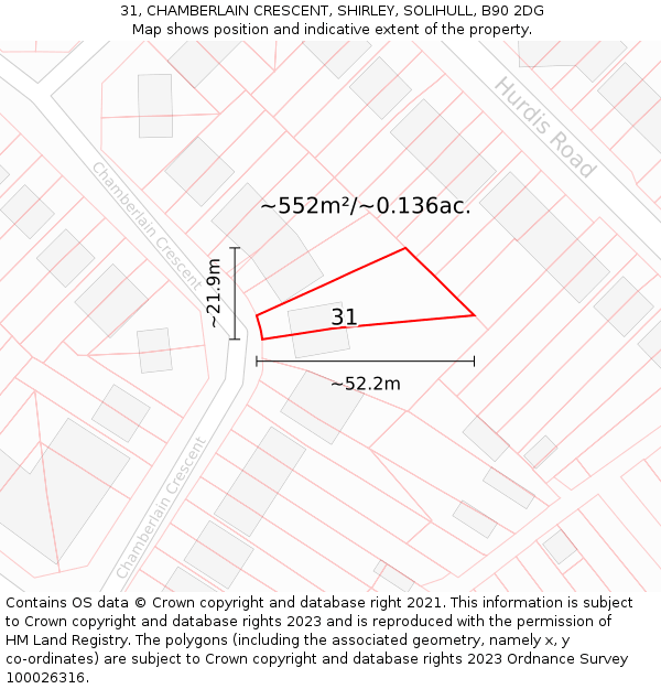 31, CHAMBERLAIN CRESCENT, SHIRLEY, SOLIHULL, B90 2DG: Plot and title map