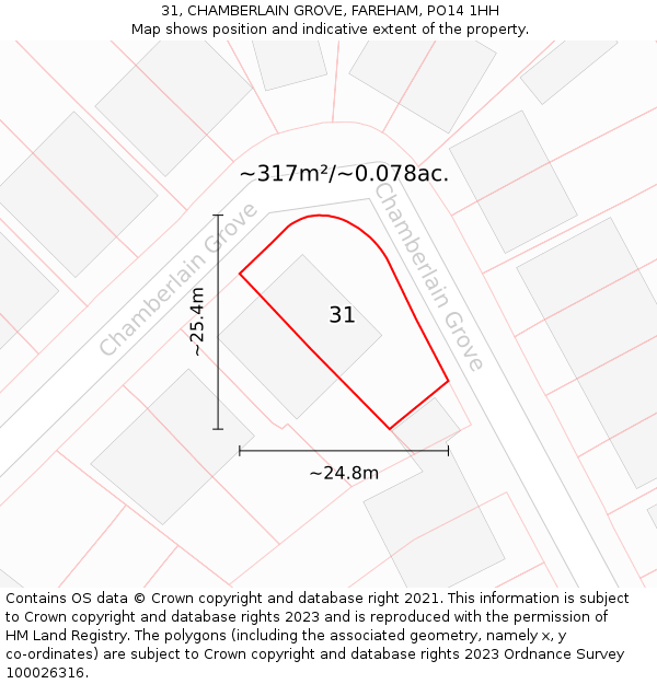 31, CHAMBERLAIN GROVE, FAREHAM, PO14 1HH: Plot and title map