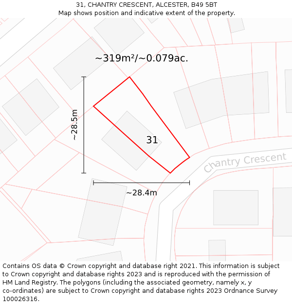 31, CHANTRY CRESCENT, ALCESTER, B49 5BT: Plot and title map