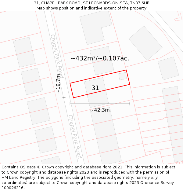 31, CHAPEL PARK ROAD, ST LEONARDS-ON-SEA, TN37 6HR: Plot and title map