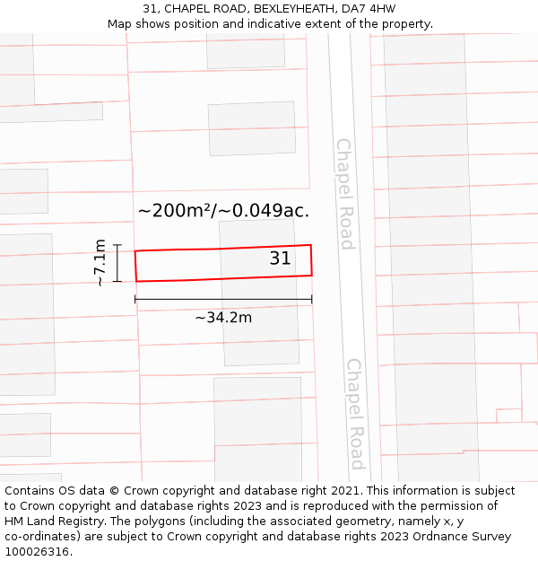 31, CHAPEL ROAD, BEXLEYHEATH, DA7 4HW: Plot and title map