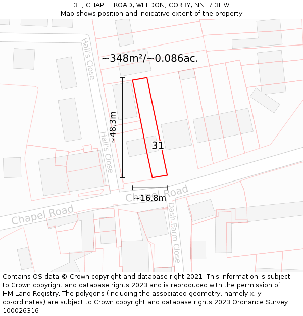 31, CHAPEL ROAD, WELDON, CORBY, NN17 3HW: Plot and title map