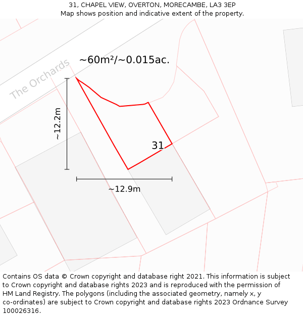 31, CHAPEL VIEW, OVERTON, MORECAMBE, LA3 3EP: Plot and title map