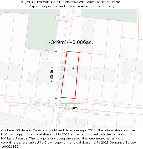 31, CHARLESFORD AVENUE, KINGSWOOD, MAIDSTONE, ME17 3PH: Plot and title map