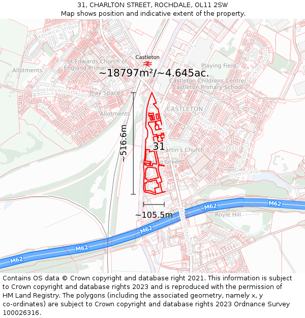 31, CHARLTON STREET, ROCHDALE, OL11 2SW: Plot and title map