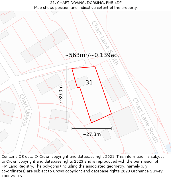 31, CHART DOWNS, DORKING, RH5 4DF: Plot and title map