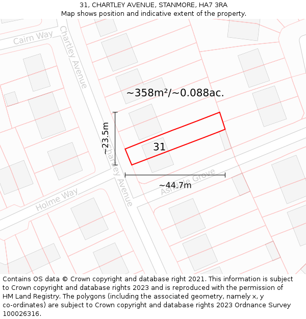 31, CHARTLEY AVENUE, STANMORE, HA7 3RA: Plot and title map