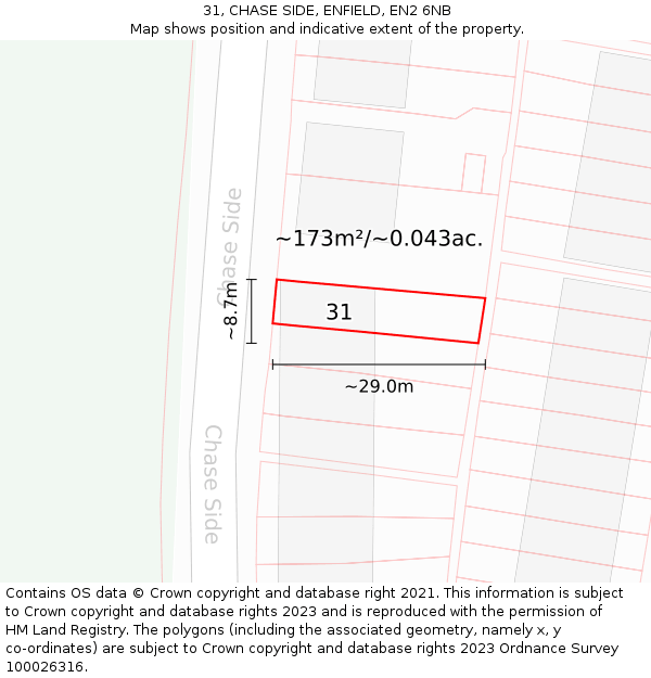 31, CHASE SIDE, ENFIELD, EN2 6NB: Plot and title map