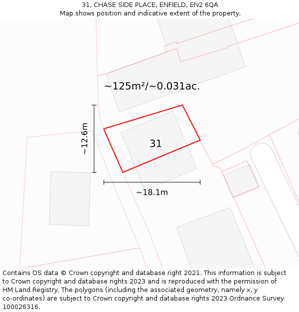 31, CHASE SIDE PLACE, ENFIELD, EN2 6QA: Plot and title map