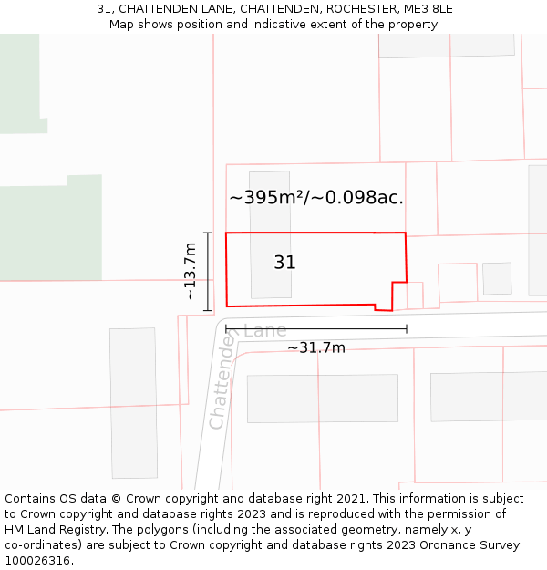 31, CHATTENDEN LANE, CHATTENDEN, ROCHESTER, ME3 8LE: Plot and title map