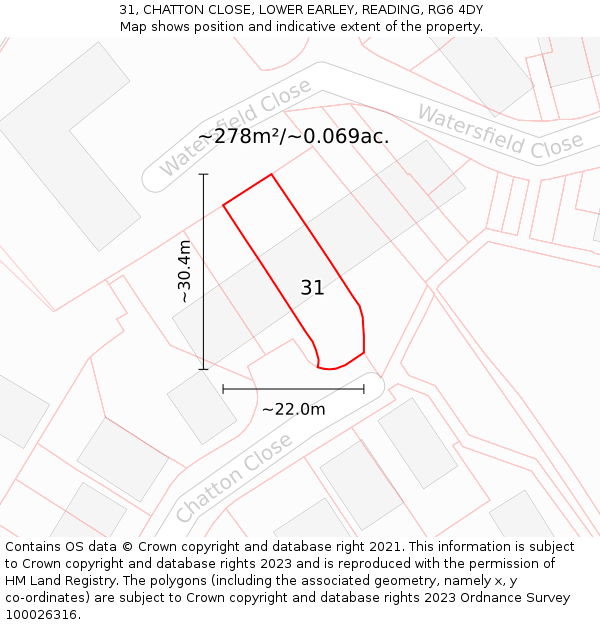 31, CHATTON CLOSE, LOWER EARLEY, READING, RG6 4DY: Plot and title map