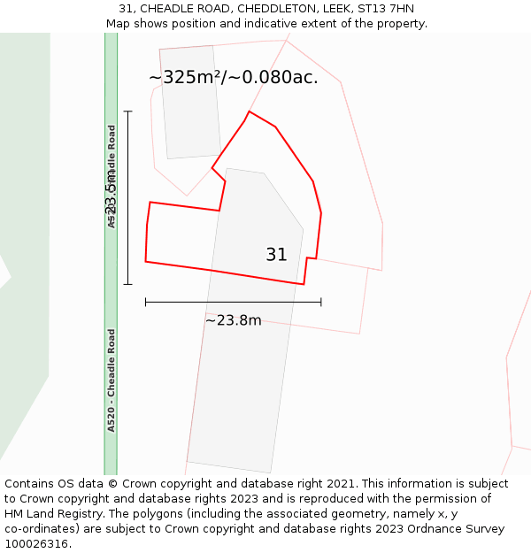 31, CHEADLE ROAD, CHEDDLETON, LEEK, ST13 7HN: Plot and title map