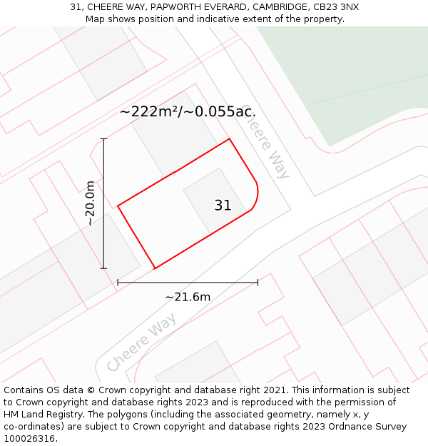 31, CHEERE WAY, PAPWORTH EVERARD, CAMBRIDGE, CB23 3NX: Plot and title map