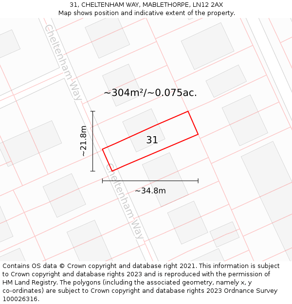 31, CHELTENHAM WAY, MABLETHORPE, LN12 2AX: Plot and title map