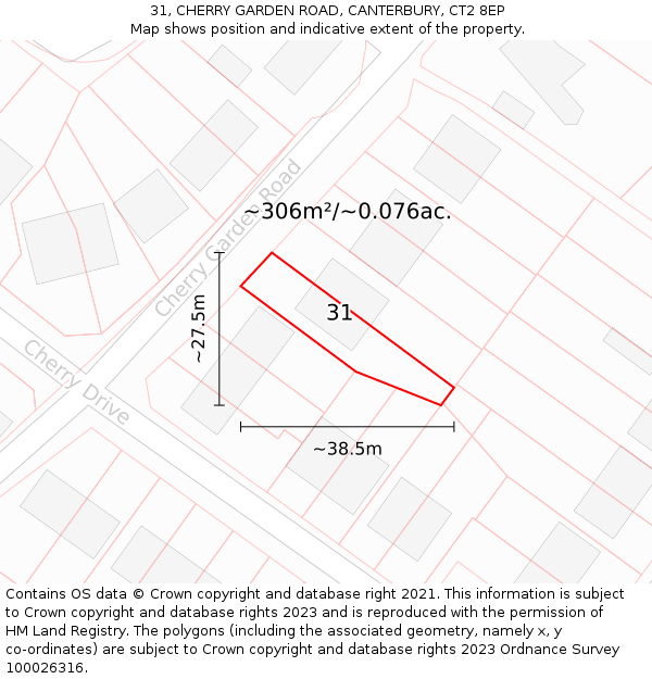 31, CHERRY GARDEN ROAD, CANTERBURY, CT2 8EP: Plot and title map
