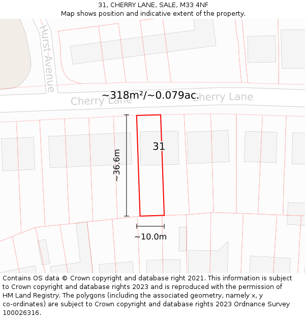 31, CHERRY LANE, SALE, M33 4NF: Plot and title map