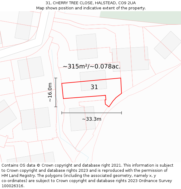 31, CHERRY TREE CLOSE, HALSTEAD, CO9 2UA: Plot and title map