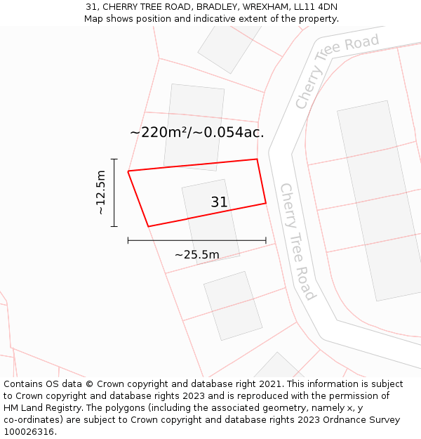 31, CHERRY TREE ROAD, BRADLEY, WREXHAM, LL11 4DN: Plot and title map