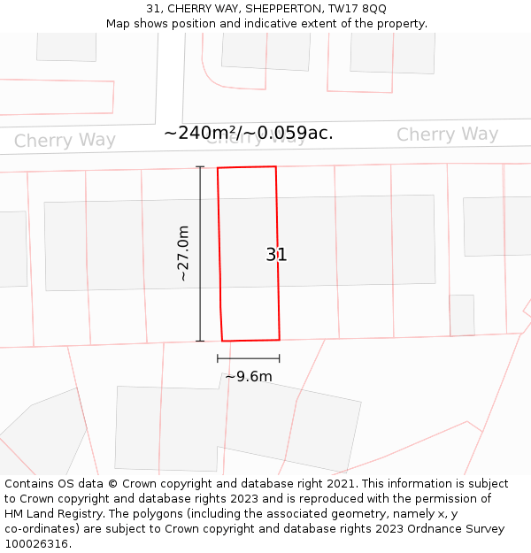 31, CHERRY WAY, SHEPPERTON, TW17 8QQ: Plot and title map