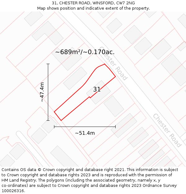 31, CHESTER ROAD, WINSFORD, CW7 2NG: Plot and title map