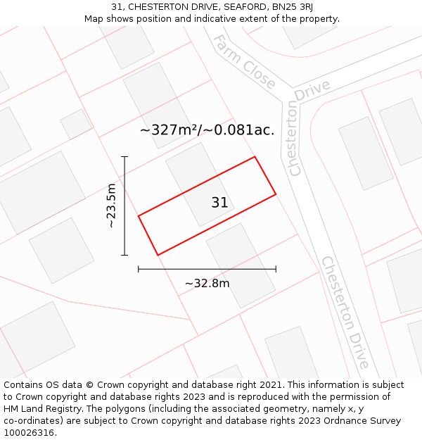 31, CHESTERTON DRIVE, SEAFORD, BN25 3RJ: Plot and title map