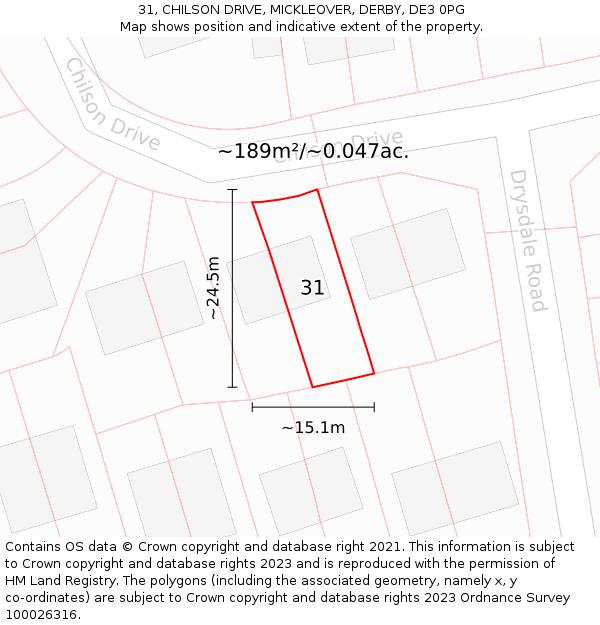 31, CHILSON DRIVE, MICKLEOVER, DERBY, DE3 0PG: Plot and title map