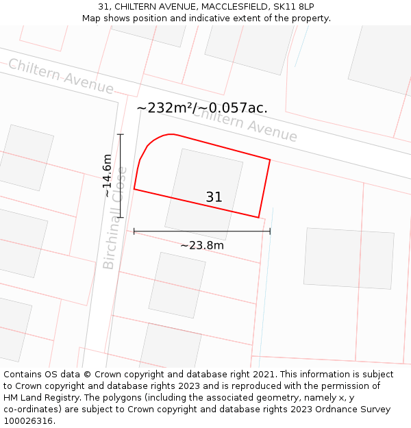 31, CHILTERN AVENUE, MACCLESFIELD, SK11 8LP: Plot and title map